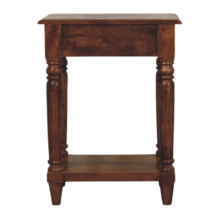 Turned Legs Chestnut 1 Drawer End Table - Solid Mango Wood Side Table for Living Room - product view 9 showing...