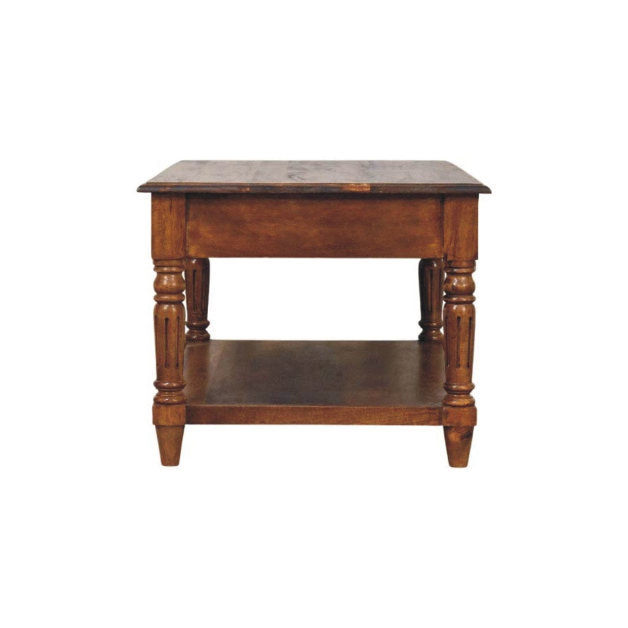 Turned Legs Chestnut 2 Drawer Coffee Table - Solid Mango Wood Center Table for Living Room - product view 9 showing...