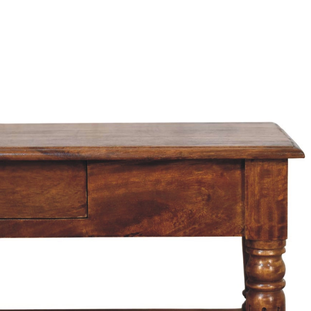 Turned Legs Chestnut 2 Drawer Coffee Table - Solid Mango Wood Center Table for Living Room - product view 4 showing...