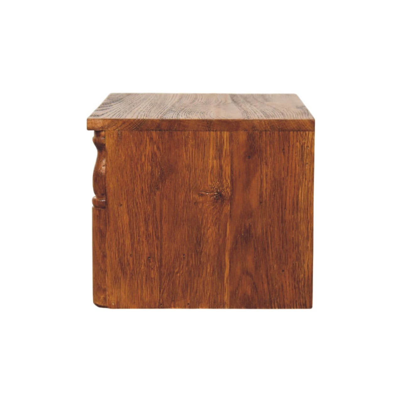 Turned Pillar Wall Nightstand - Solid Mango Wood Floating Bedside Table in Tiger Oak - product view 8 showing handcrafted...