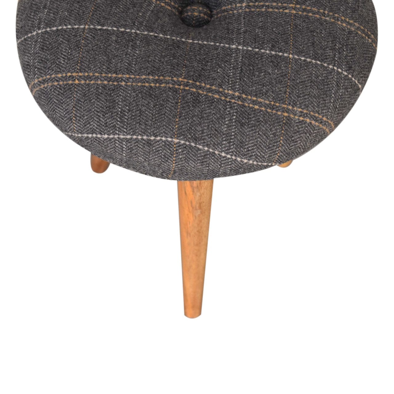 Tweed Patterned Footstool - Solid Mango Wood Accent Stool for Living Room - product view 4 showing handcrafted solid...