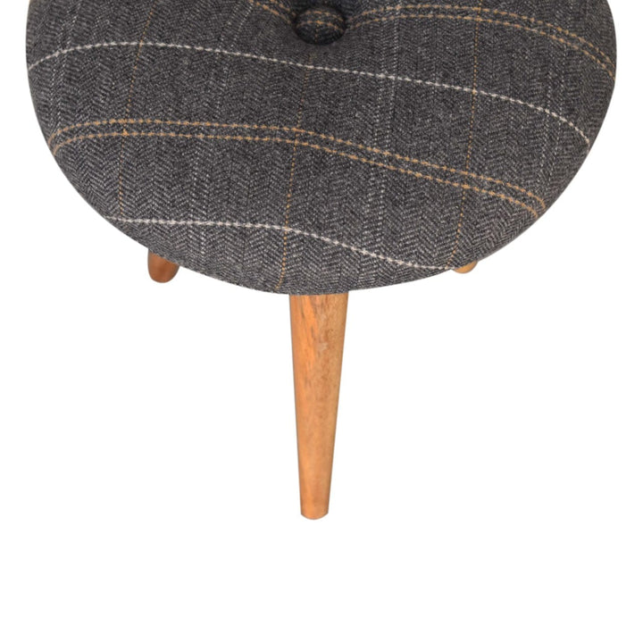 Tweed Patterned Footstool - Solid Mango Wood Accent Stool for Living Room - product view 4 showing handcrafted solid...