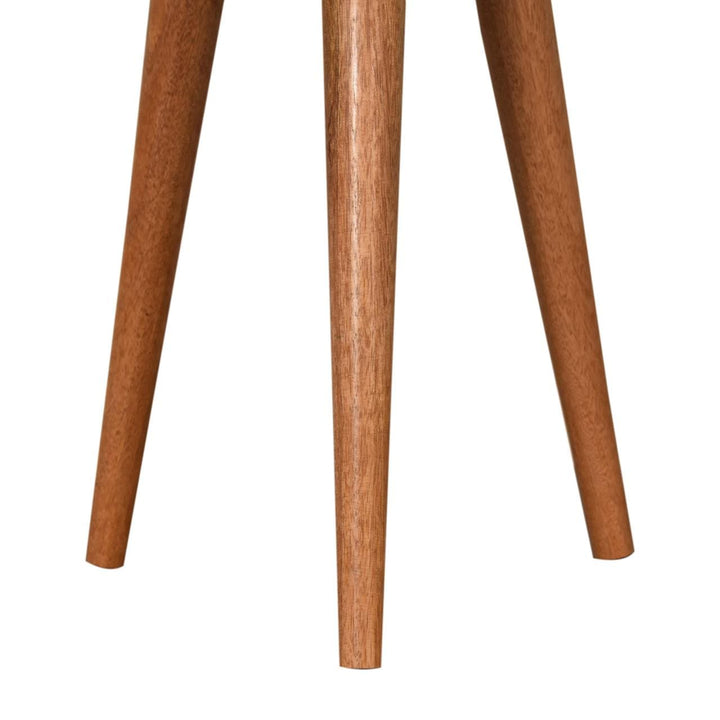 Tweed Patterned Footstool - Solid Mango Wood Accent Stool for Living Room - product view 6 showing handcrafted solid...