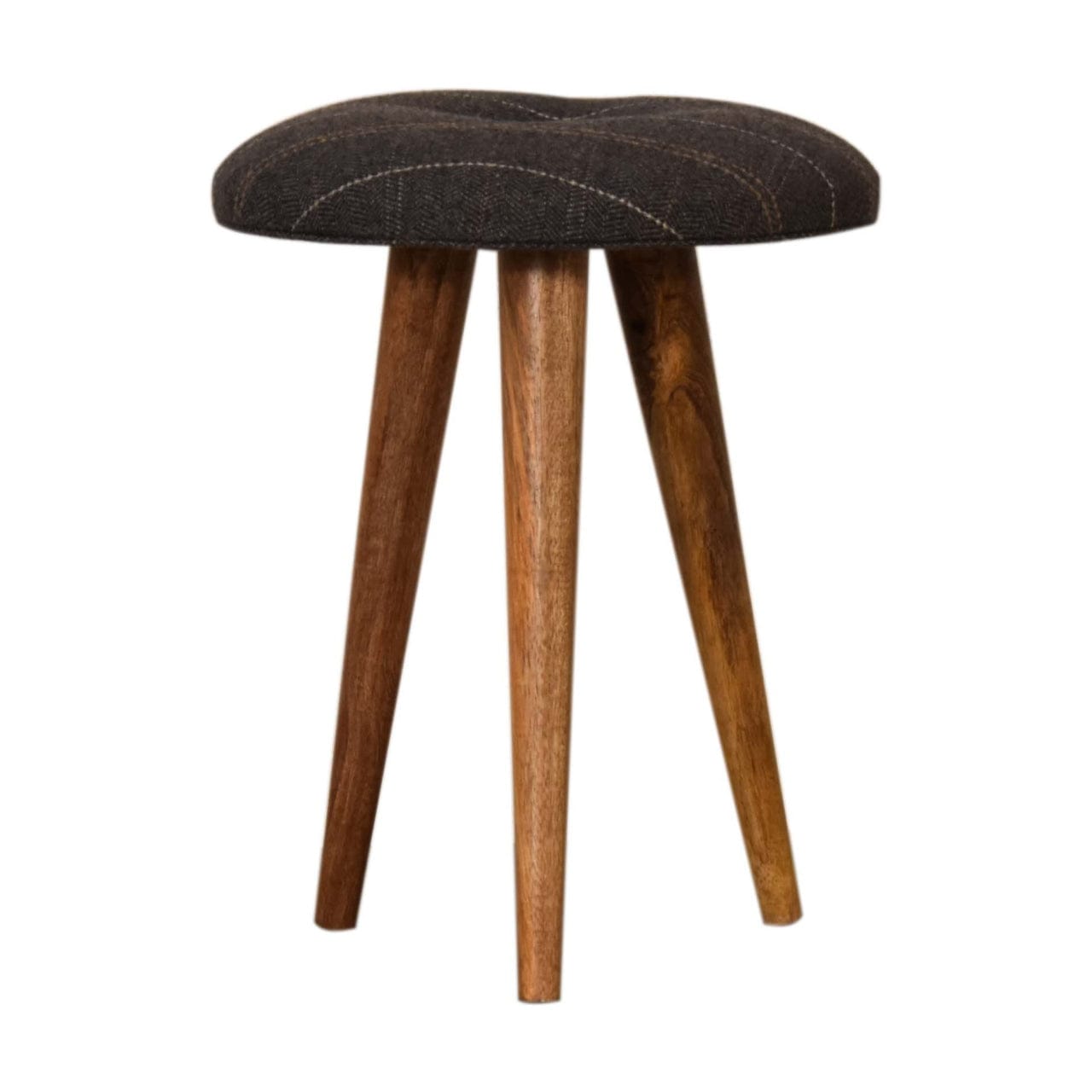 Tweed Patterned Footstool - Solid Mango Wood Accent Stool for Living Room - product view 7 showing handcrafted solid...
