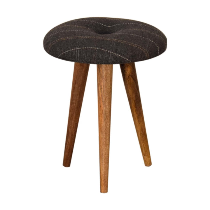 Tweed Patterned Footstool - Solid Mango Wood Accent Stool for Living Room - product view 2 showing handcrafted solid...