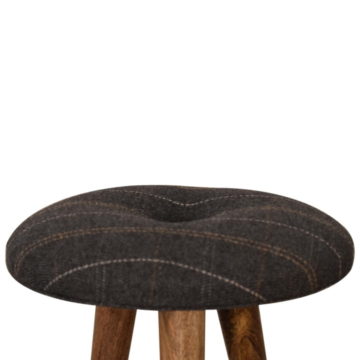Tweed Patterned Footstool - Solid Mango Wood Accent Stool for Living Room - product view 3 showing handcrafted solid...