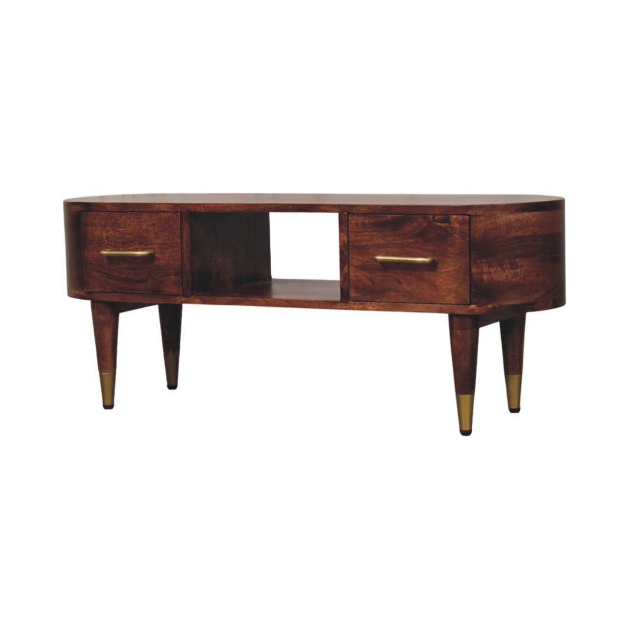 Two-Drawer Open-Slot TV Stand - Solid Mango Wood Entertainment Center for Living Room - product view 2 showing...