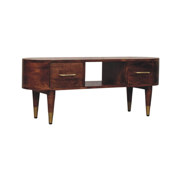 Two-Drawer Open-Slot TV Stand - Solid Mango Wood Entertainment Center for Living Room - product view 3 showing...