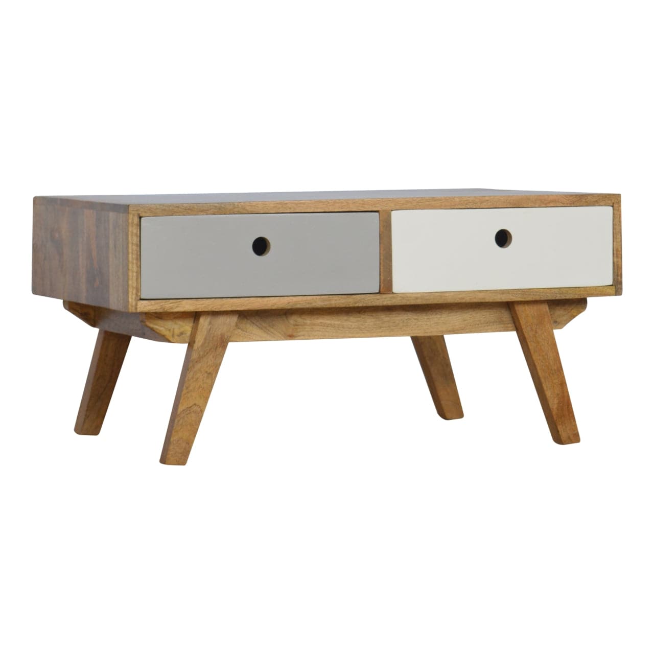 Two Tone Painted Coffee Table - Solid Mango Wood Center Table for Living Room - main view showing handcrafted solid mango...