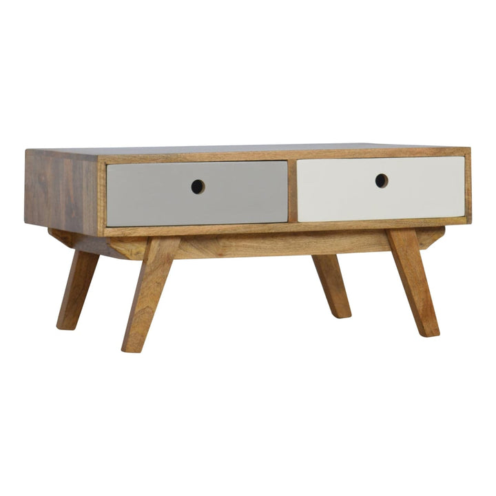 Two Tone Painted Coffee Table - Solid Mango Wood Center Table for Living Room - main view showing handcrafted solid mango...