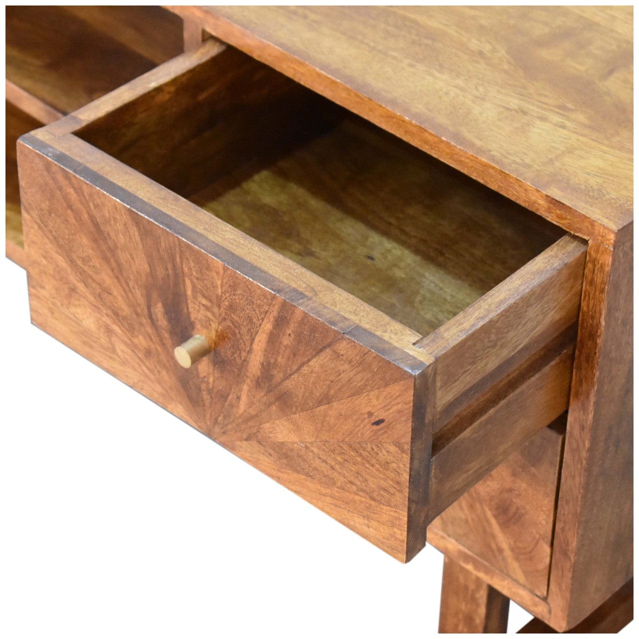 U-Chestnut Sunrise TV Stand - Solid Mango Wood Entertainment Center for Living Room - product view 6 showing handcrafted...