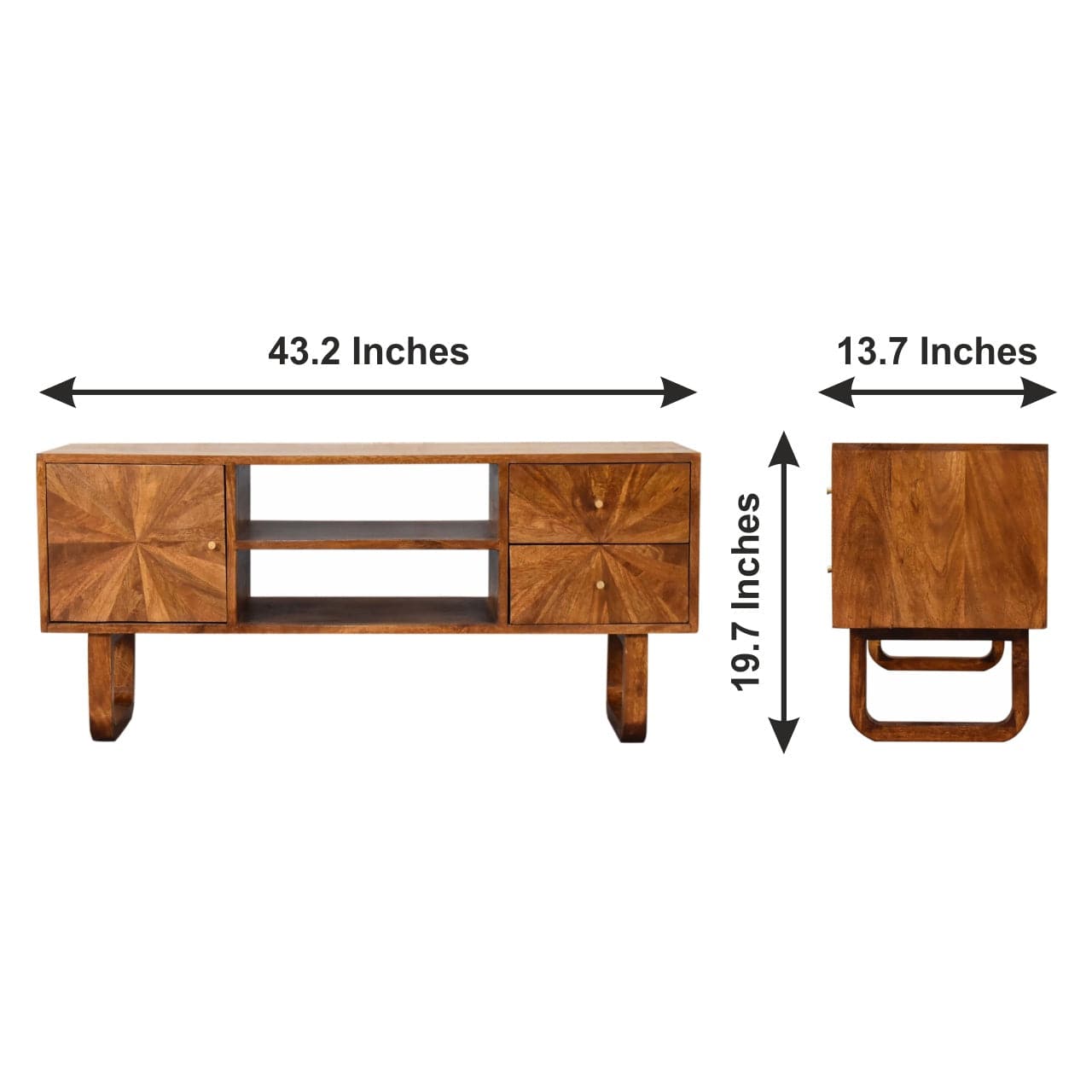 U-Chestnut Sunrise TV Stand - Solid Mango Wood Entertainment Center for Living Room - product view 10 showing handcrafted...