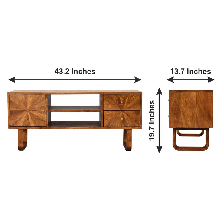 U-Chestnut Sunrise TV Stand - Solid Mango Wood Entertainment Center for Living Room - product view 10 showing handcrafted...