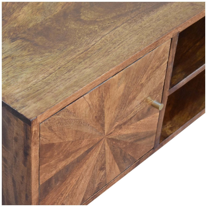 U-Chestnut Sunrise TV Stand - Solid Mango Wood Entertainment Center for Living Room - product view 5 showing handcrafted...