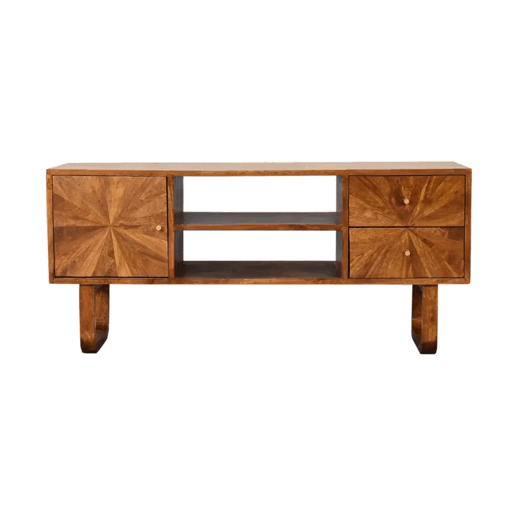 U-Chestnut Sunrise TV Stand - Solid Mango Wood Entertainment Center for Living Room - product view 2 showing handcrafted...