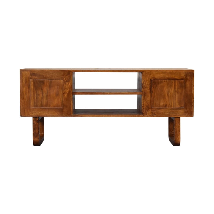 U-Chestnut Sunrise TV Stand - Solid Mango Wood Entertainment Center for Living Room - product view 9 showing handcrafted...
