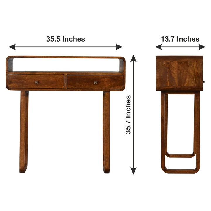 U-Curved Chestnut Console Table - Solid Mango Wood Hallway Console for Entryway - product view 10 showing handcrafted...