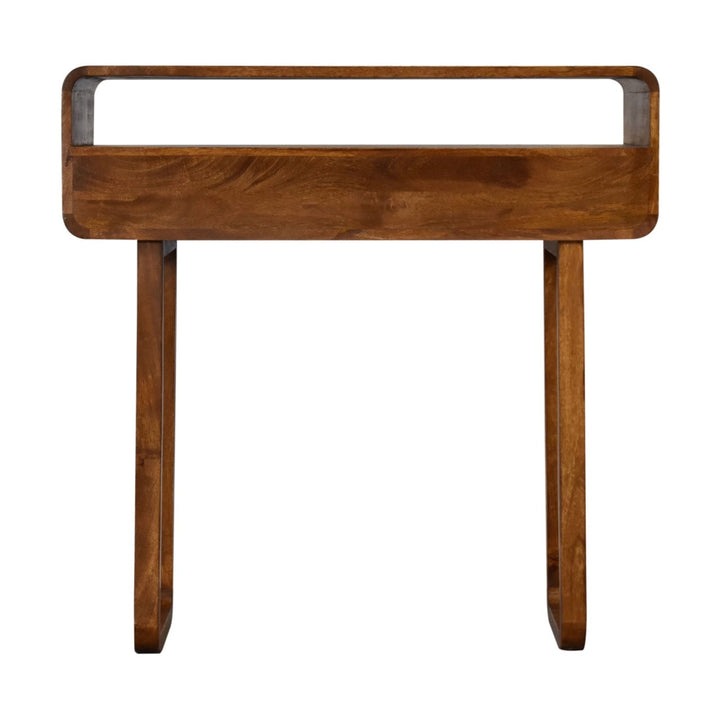 U-Curved Chestnut Console Table - Solid Mango Wood Hallway Console for Entryway - product view 9 showing handcrafted...