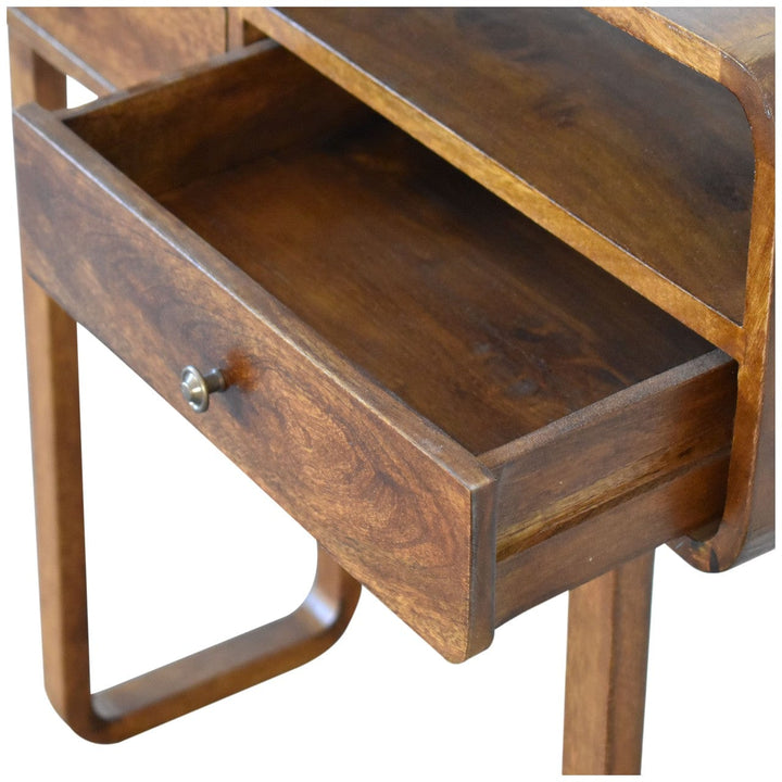U-Curved Chestnut Console Table - Solid Mango Wood Hallway Console for Entryway - product view 6 showing handcrafted...