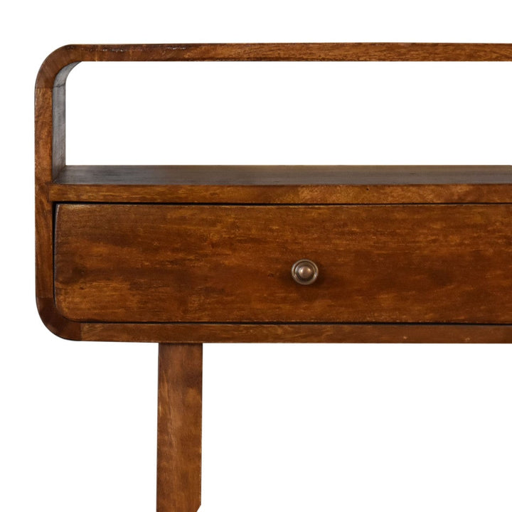 U-Curved Chestnut Console Table - Solid Mango Wood Hallway Console for Entryway - product view 5 showing handcrafted...