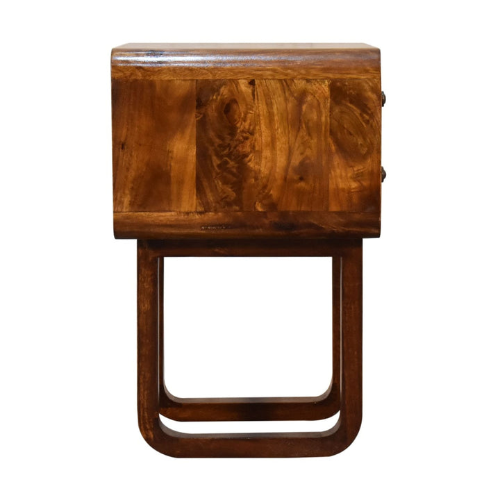 U-Curved Chestnut Nightstand - Solid Mango Wood Bedside Table for Bedroom - product view 8 showing handcrafted solid...