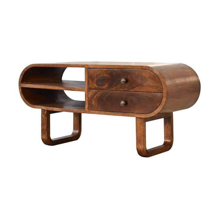 U-Round London Chestnut TV Stand - Solid Mango Wood Entertainment Center for Living Room - product view 3 showing...