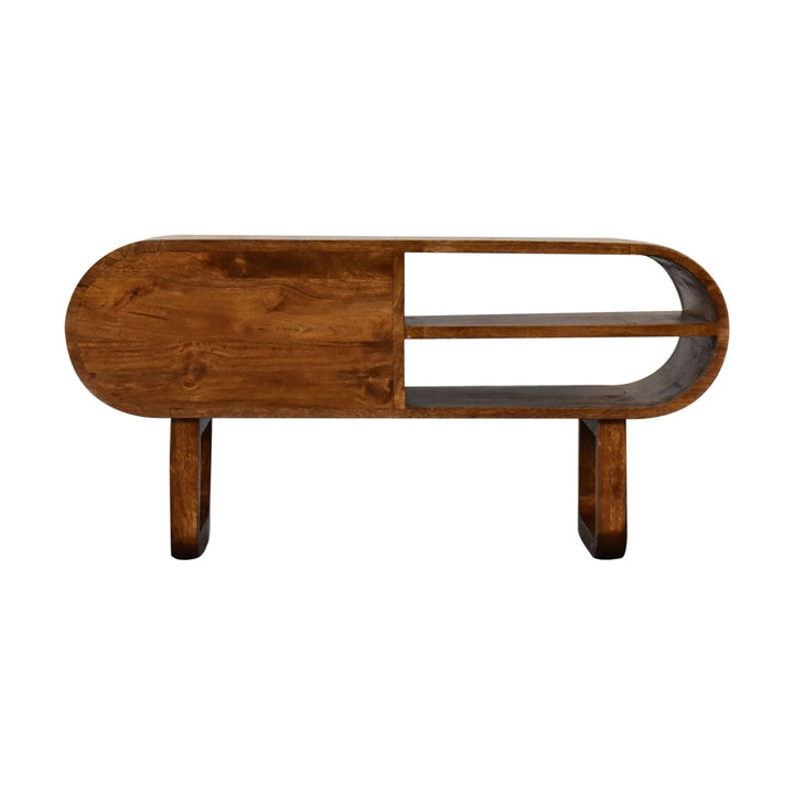 U-Round London Chestnut TV Stand - Solid Mango Wood Entertainment Center for Living Room - product view 8 showing...