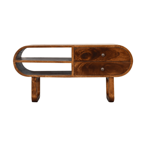 U-Round London Chestnut TV Stand - Solid Mango Wood Entertainment Center for Living Room - product view 2 showing...