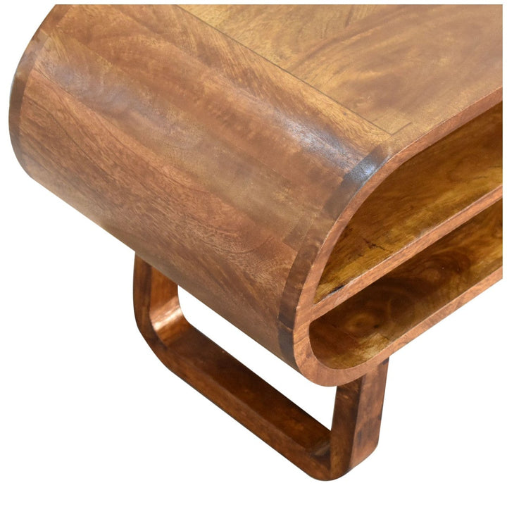 U-Round London Chestnut TV Stand - Solid Mango Wood Entertainment Center for Living Room - product view 5 showing...