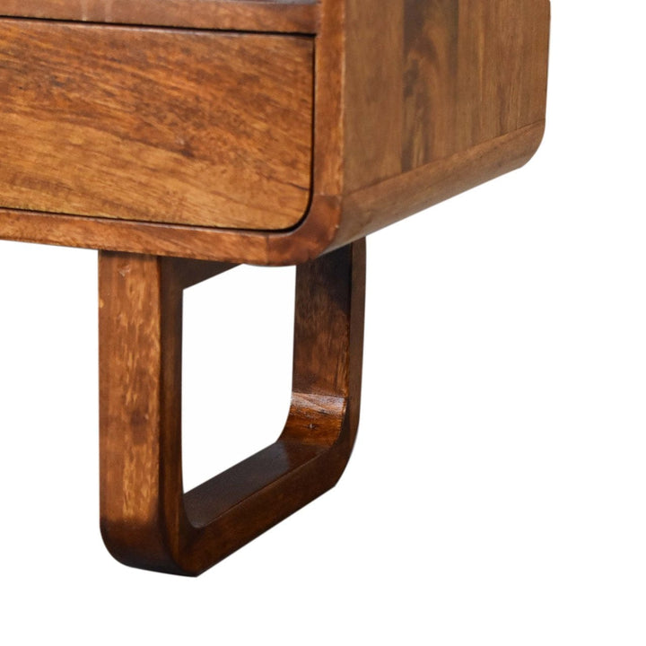 U-Shape Curve Chestnut TV Stand - Solid Mango Wood Entertainment Center for Living Room - product view 8 showing...