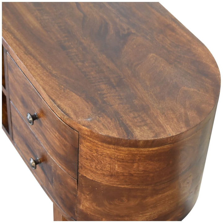 U-Shape Media TV unit - Entertainment Center in Solid Mango Wood - product view 6 showing handcrafted solid mango wood...