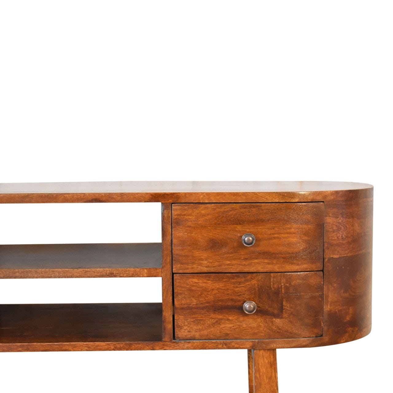 U-Shape Media TV unit - Entertainment Center in Solid Mango Wood - product view 5 showing handcrafted solid mango wood...