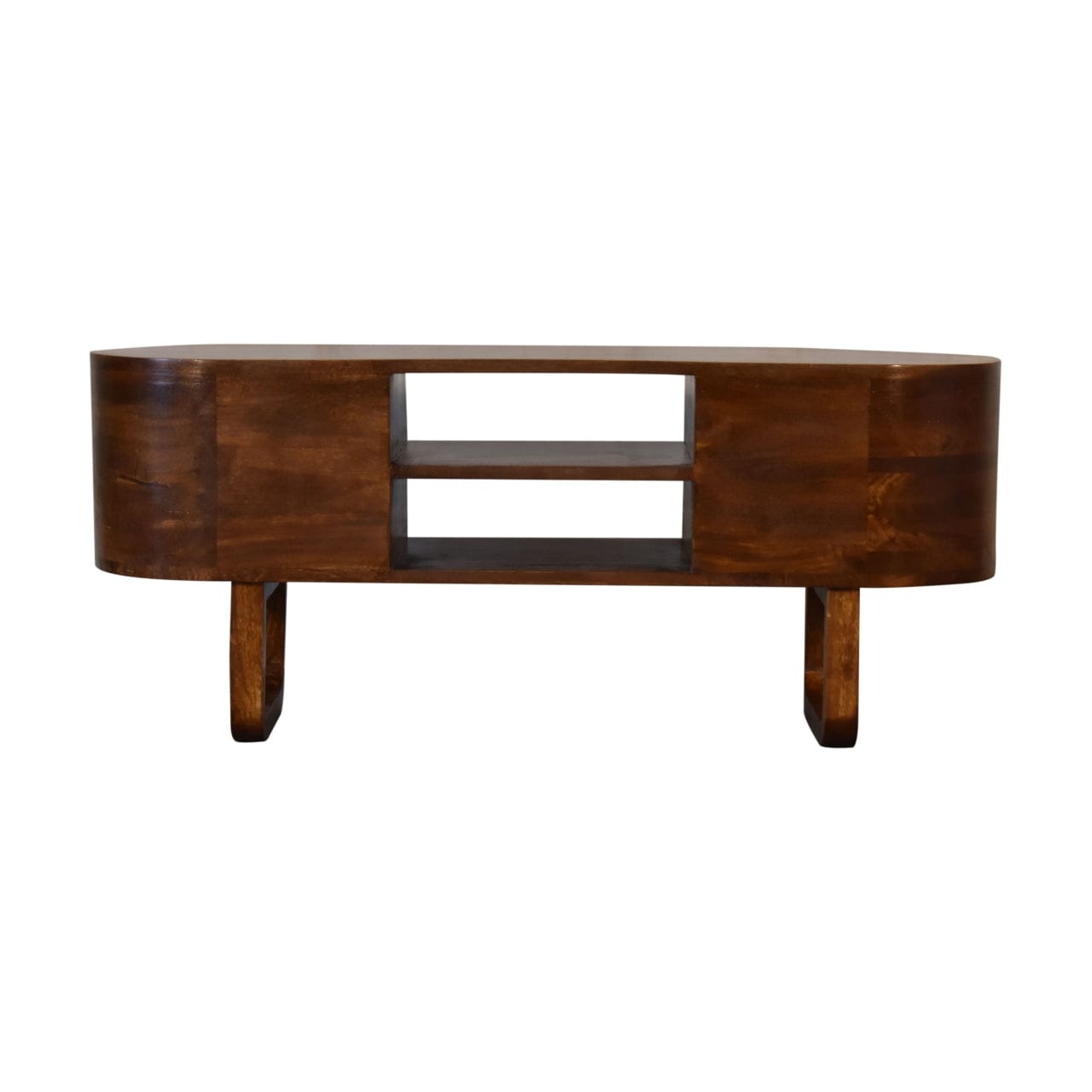 U-Shape Media TV unit - Entertainment Center in Solid Mango Wood - product view 10 showing handcrafted solid mango wood...