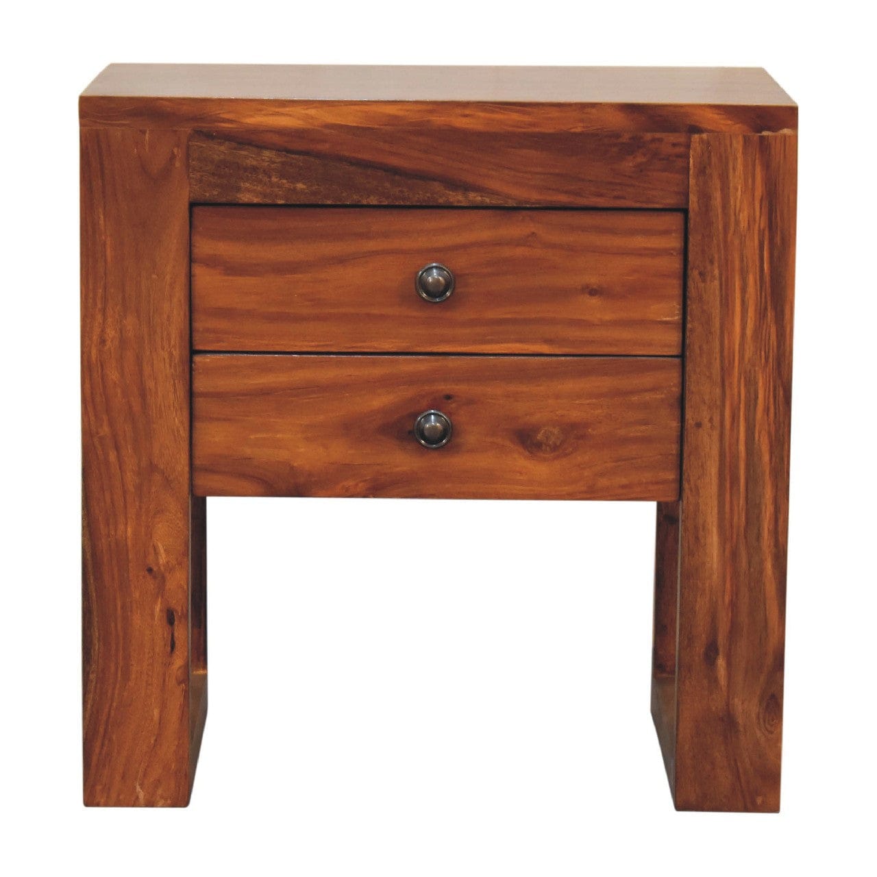 U-Square Honey Nightstand - Solid Mango Wood Bedside Table for Bedroom - product view 2 showing handcrafted solid mango...