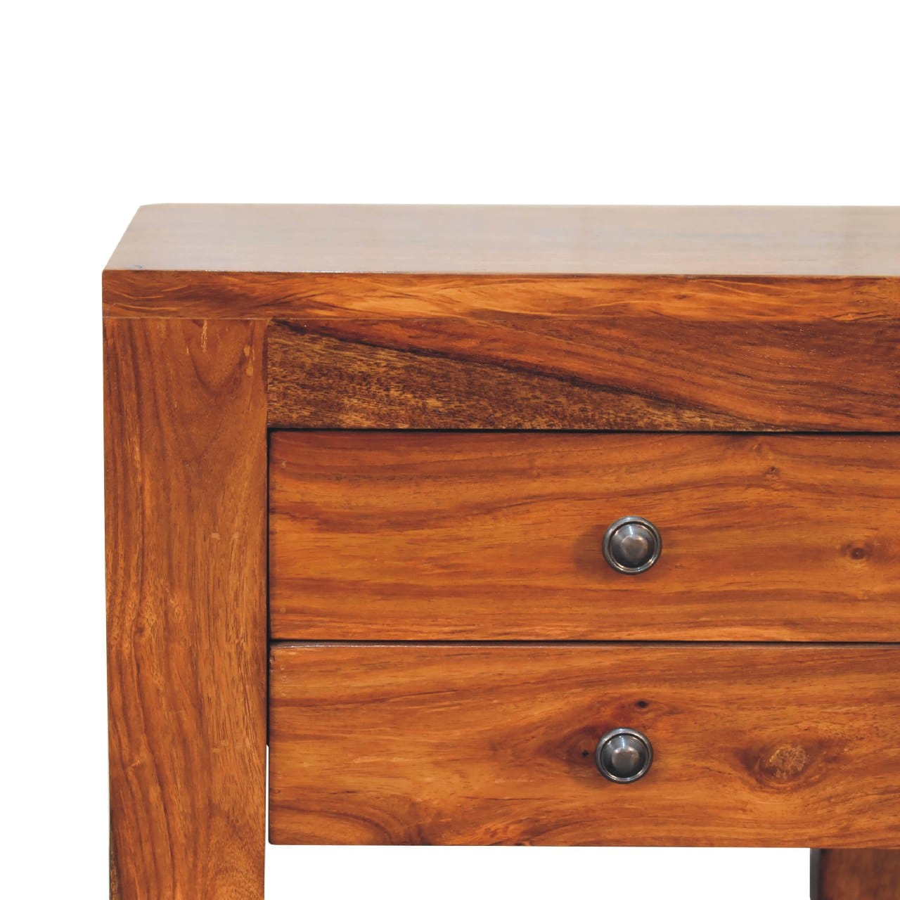 U-Square Honey Nightstand - Solid Mango Wood Bedside Table for Bedroom - product view 5 showing handcrafted solid mango...