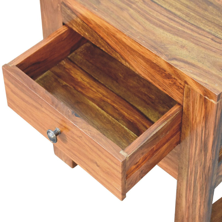 U-Square Honey Nightstand - Solid Mango Wood Bedside Table for Bedroom - product view 7 showing handcrafted solid mango...