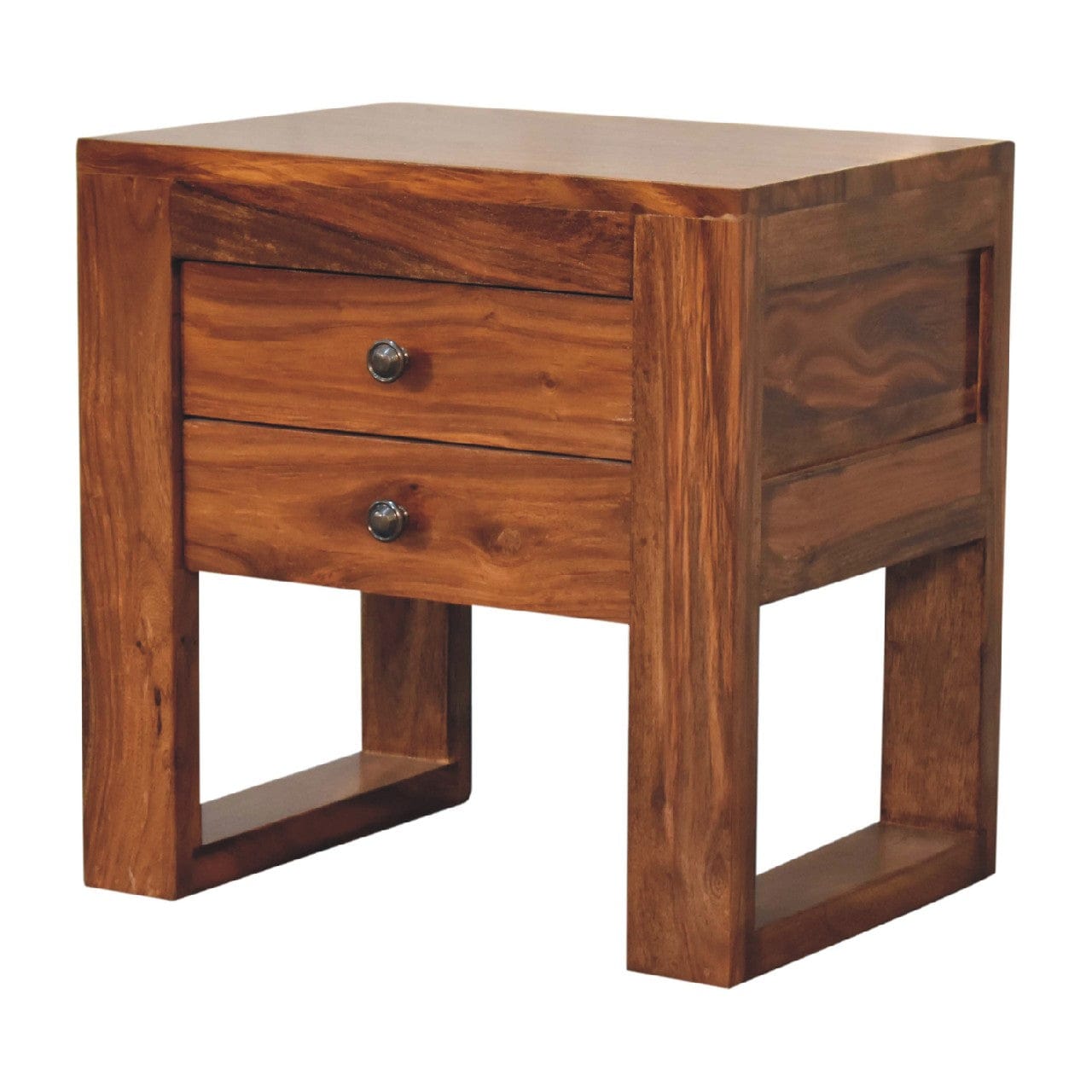 U-Square Honey Nightstand - Solid Mango Wood Bedside Table for Bedroom - product view 4 showing handcrafted solid mango...