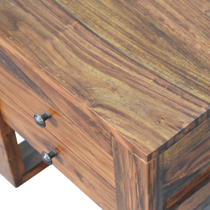 U-Square Honey Nightstand - Solid Mango Wood Bedside Table for Bedroom - product view 6 showing handcrafted solid mango...
