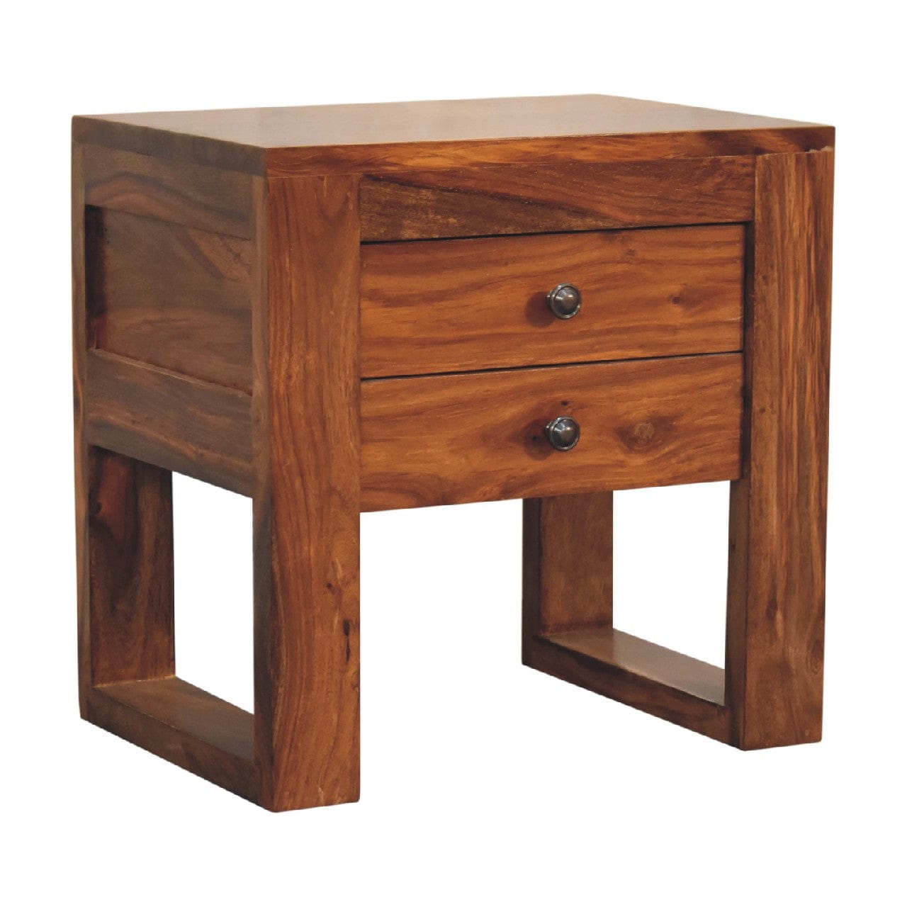 U-Square Honey Nightstand - Solid Mango Wood Bedside Table for Bedroom - product view 3 showing handcrafted solid mango...