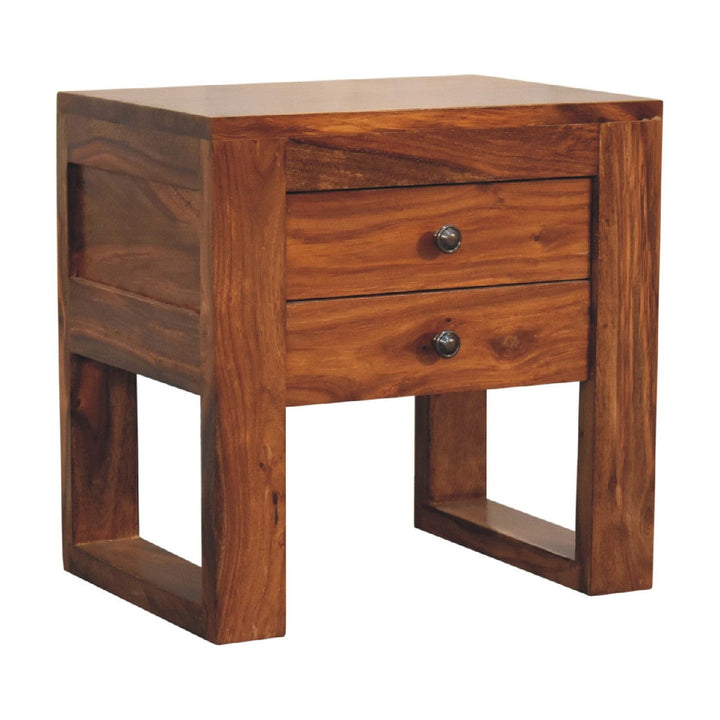 U-Square Honey Nightstand - Solid Mango Wood Bedside Table for Bedroom - product view 3 showing handcrafted solid mango...