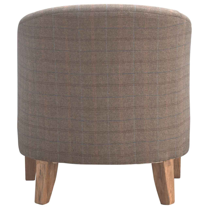 Upholstered Tweed Tub Chair - Solid Mango Wood Barrel Chair for Living Room - product view 7 showing handcrafted solid...
