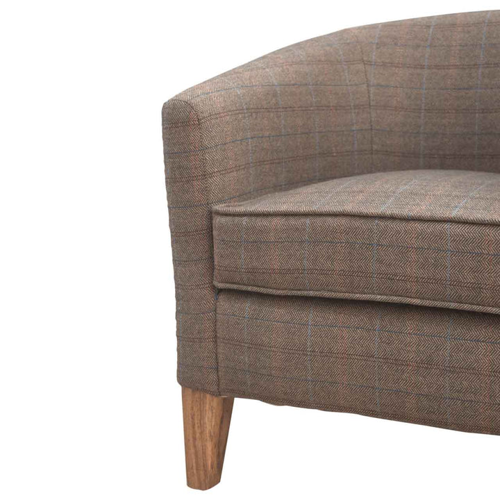 Upholstered Tweed Tub Chair - Solid Mango Wood Barrel Chair for Living Room - product view 6 showing handcrafted solid...