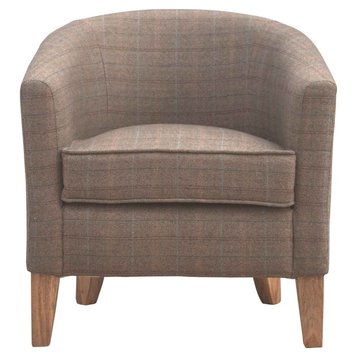 Upholstered Tweed Tub Chair - Solid Mango Wood Barrel Chair for Living Room - product view 5 showing handcrafted solid...