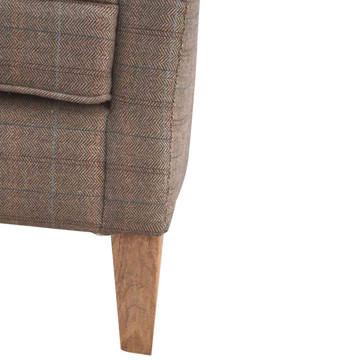 Upholstered Tweed Tub Chair - Solid Mango Wood Barrel Chair for Living Room - product view 4 showing handcrafted solid...