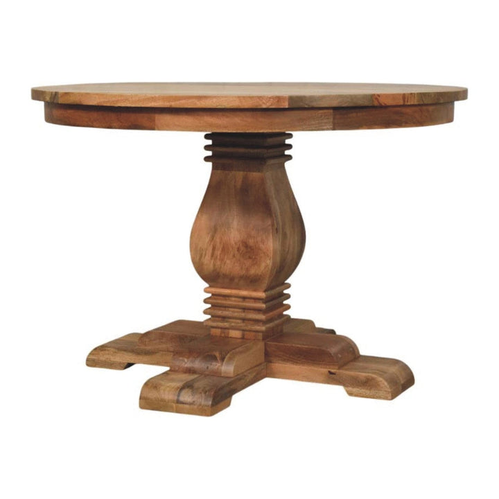 Valentina Round Dining Table - Solid Mango Wood Kitchen Table - product view 3 showing handcrafted solid mango wood...