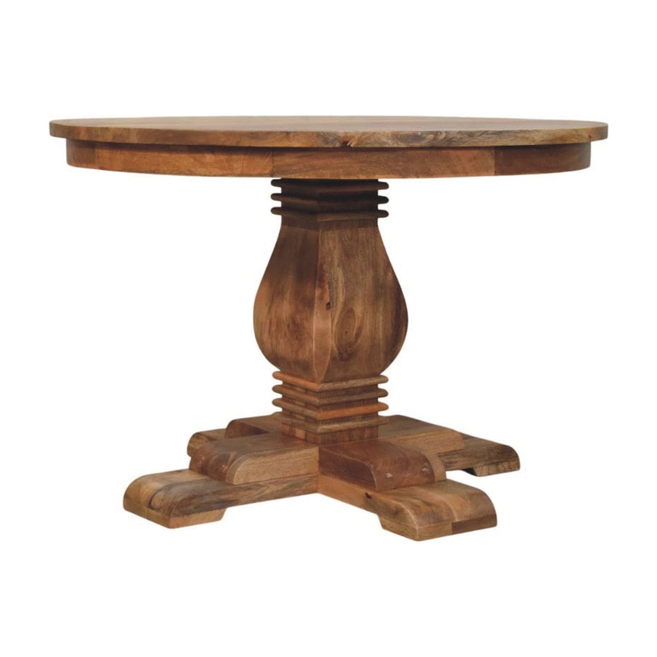 Valentina Round Dining Table - Solid Mango Wood Kitchen Table - product view 2 showing handcrafted solid mango wood...