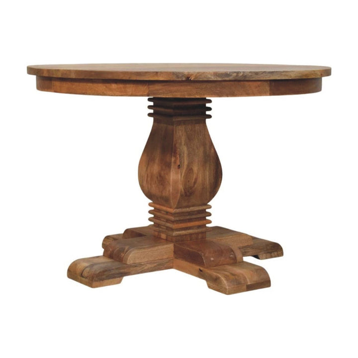 Valentina Round Dining Table - Solid Mango Wood Kitchen Table - product view 2 showing handcrafted solid mango wood...