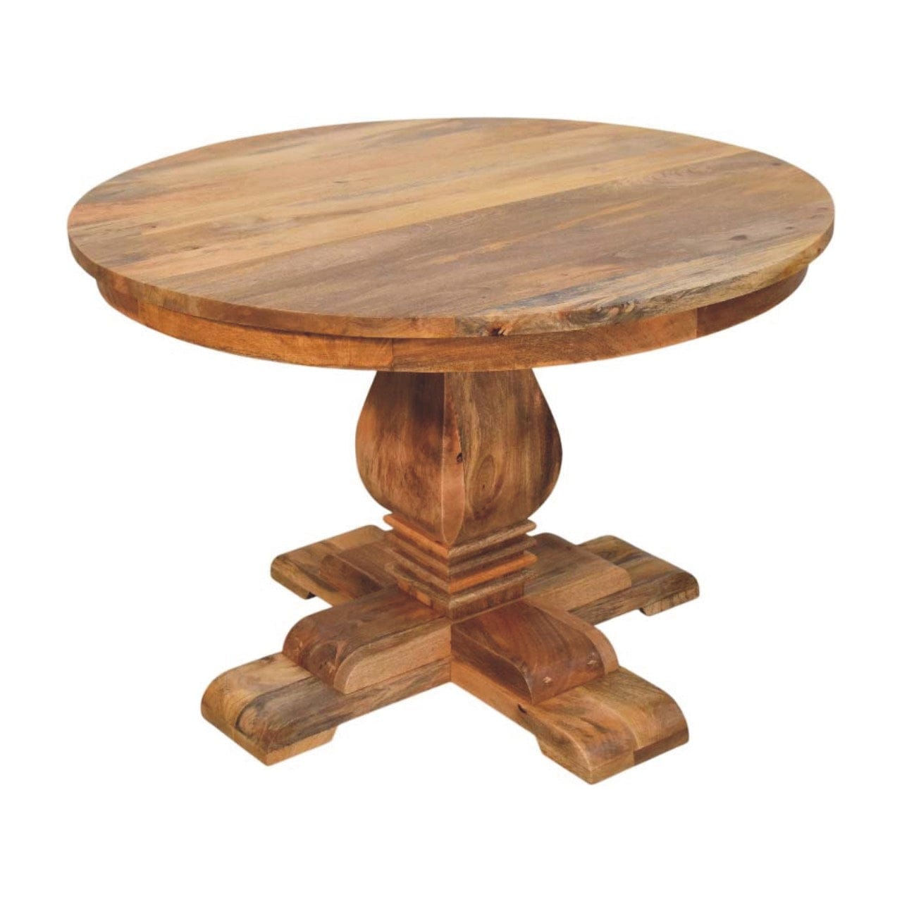 Valentina Round Dining Table - Solid Mango Wood Kitchen Table - product view 4 showing handcrafted solid mango wood...