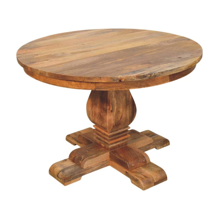 Valentina Round Dining Table - Solid Mango Wood Kitchen Table - product view 4 showing handcrafted solid mango wood...