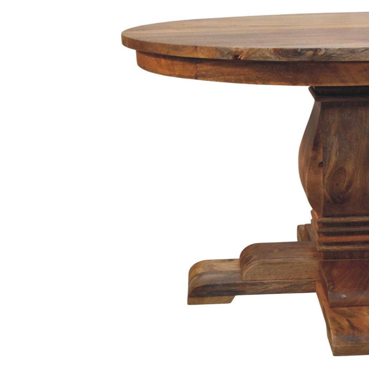 Valentina Round Dining Table - Solid Mango Wood Kitchen Table - product view 5 showing handcrafted solid mango wood...